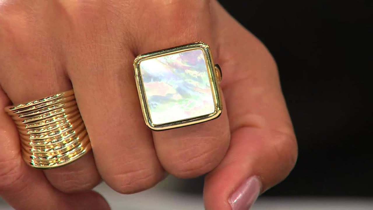 Bold Square Mother-of-Pearl Ring 14K Gold with Rachel Boesing