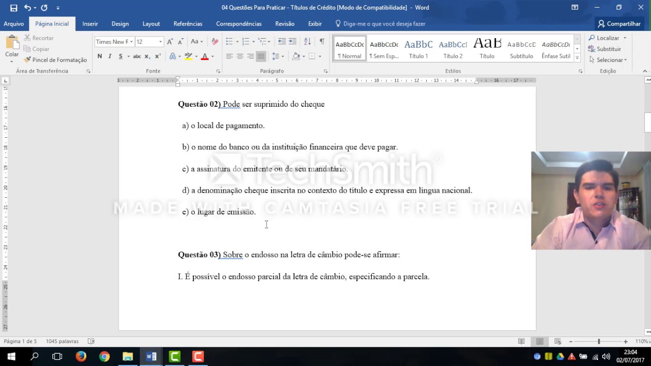 Questões Títulos de Crédito