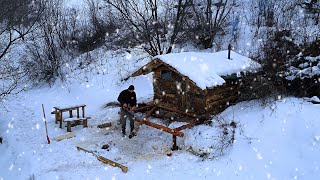 I'm building a simple log cabin, Winter, overnight at the stove.