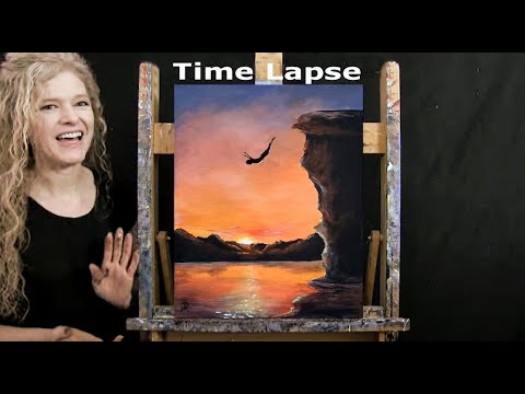 TIME LAPSE - Learn How to Paint "CLIFF DIVE" with Acrylic - Landscape Figure Step by Step Tutorial