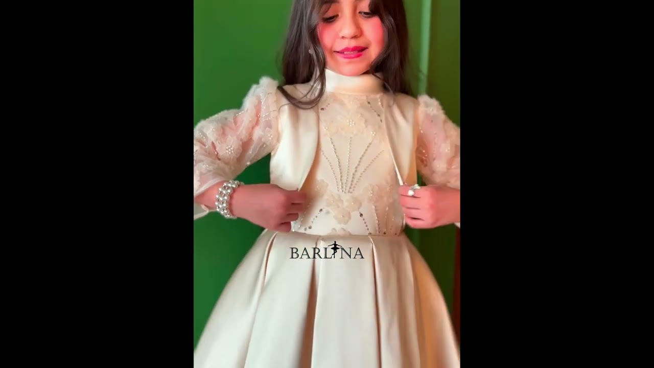 فستان بناتي بيج بأكمام شفافة مطرزة - سنة