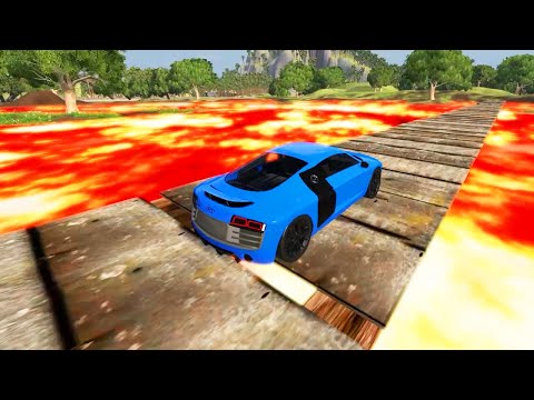 Cars vs bridge over Lava River – BeamNG drive