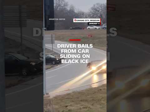 Driver bails from car sliding on black ice