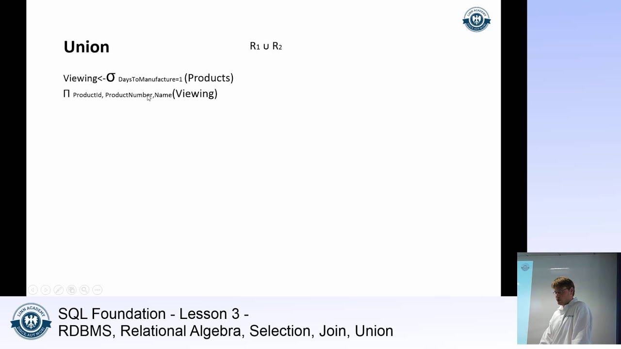 SQL Server Tutorial - Part 3 - RDBMS, Relational Algebra, Selection, Join, Union, Intersect