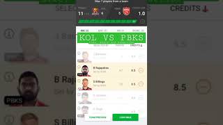 KOL VS PBKS DREAM 11 TEAM PREDICTION TODAY MATCH | KOL VS PUN DREAM 11 #dream11 #ipl #cricket