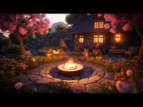 Cozy Spring Night Ambience with Campfire - Fireplace Sounds - Sleep Ambience