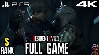 Resident Evil 2 Remake Leon B S+ Rank Full Game Walkthrough | PS5 4K 60FPS Gameplay No Commentary