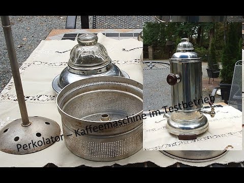 Perkolator: Historische Kaffeemaschine im Testbetrieb.