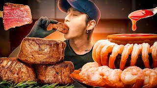 ASMR FILET MIGNON & SHRIMP COCKTAIL MUKBANG 먹방 | COOKING & EATING SOUNDS | Zach Choi ASMR
