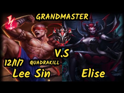 GRF Tarzan (LEE SIN) vs ELISE - QUADRAKILL 12/1/7 KDA JUNGLE GAMEPLAY - KR Ranked GRANDMASTER