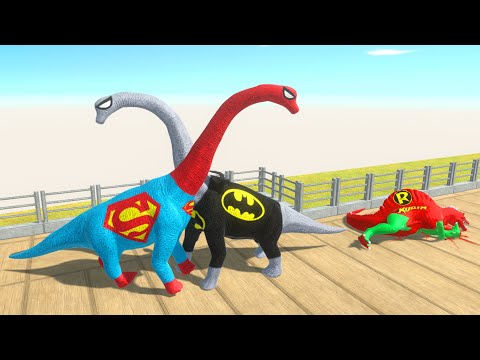 ALL SUPERMAN vs ALL BATMAN BRACHIOSAURUS BATTLE DEATH RUN - Animal Revolt Battle Simulator