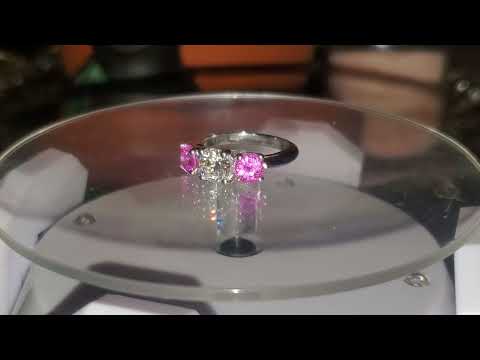 2.06 carat diamond Pink Sapphire 3 stone ring. Platinum 7.30 gram. Certified