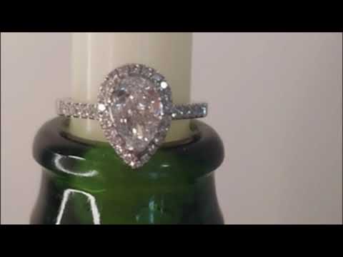 1ct Diamond Pear, 22 Diamond Halo Platinum Ring - Image 2