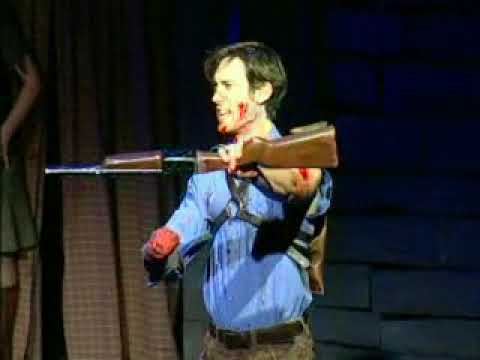 Off-Broadway promo montage for Evil Dead: The Musical with cabin, chainsaw, and splatter zone tease