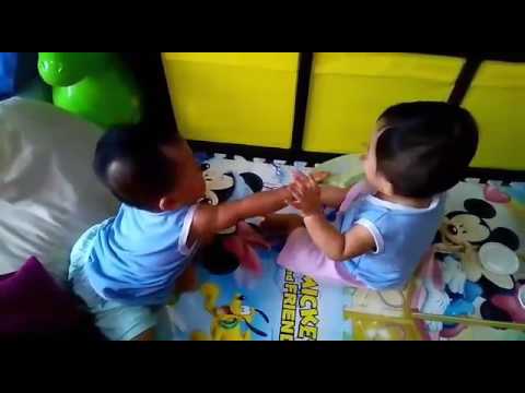 Fraternal Twins Adeline&Audrey 10month old Toy Fight