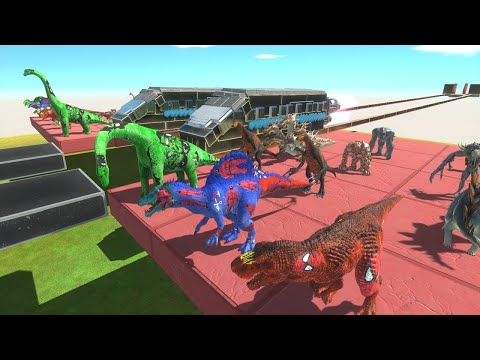Dinosaurs Smashing Monsters Assisted by Train Speed - Animal Revolt Battle Simulator