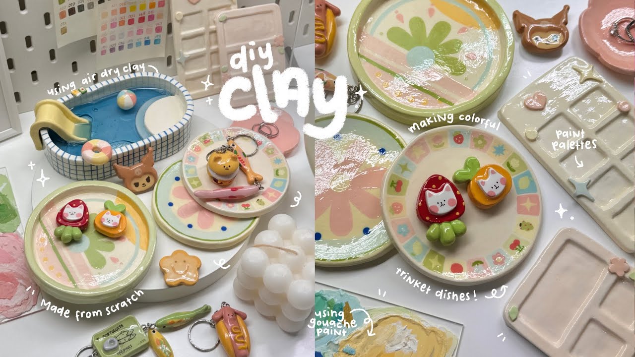 making clay trinket dishes and palettes🛝🌸🎨✨ using air dry clay / no bake