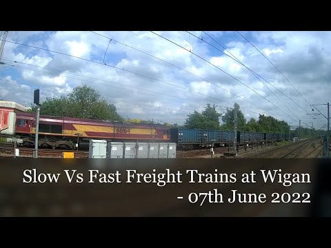 Slow Vs Fast Freight Trains at Wigan - 07th June 2022