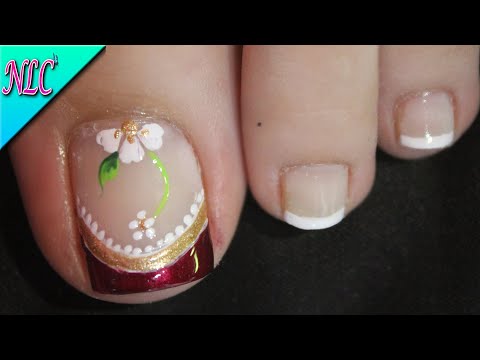 DISEÑO DE UÑAS FLOR Y FRANCÉS PARA PIES PRINCIPIANTES – FLOWERS NAIL ART – FRENCH NAIL ART – NLC
