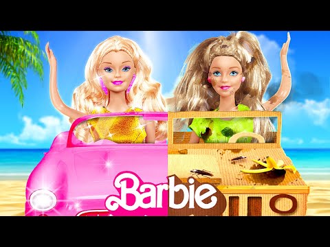 Rich Barbie VS Broke Barbie Cardboard Crafts 💗 Extreme Beauty Doll Makeover by 123 GO!
