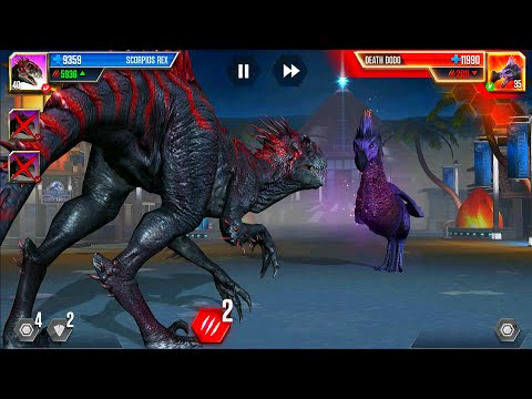 SCORPIOS REX VS DEATH DODO VS ARMORMATA | JURASSIC WORLD THE GAME
