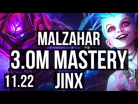 MALZAHAR vs JINX (MID) (DEFEAT) | 3.0M mastery, 400+ games | KR Diamond | 11.22
