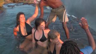 Girls defy death at Victoria Falls! Devil's Pool, Livingstone Island, Zambia