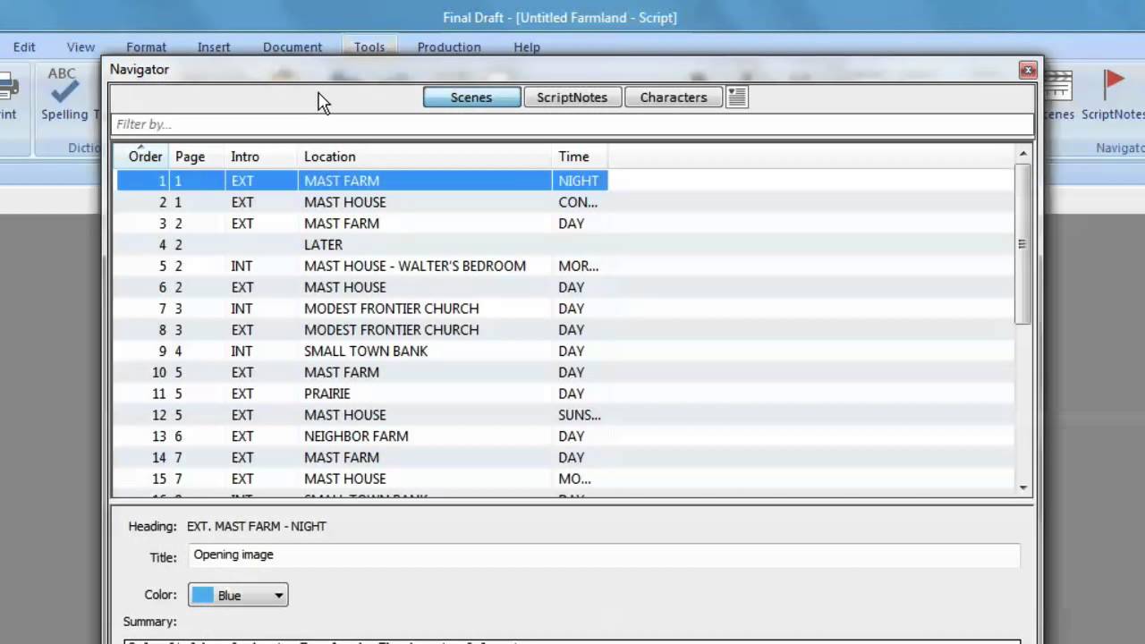 Final Draft 9 for Windows | Scene Navigator Tutorial