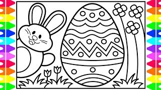 How to Draw the Easter Bunny and Eggs for Kids 🐰🌈🌸Easter Drawings for Kids💜Easter Coloring Pages