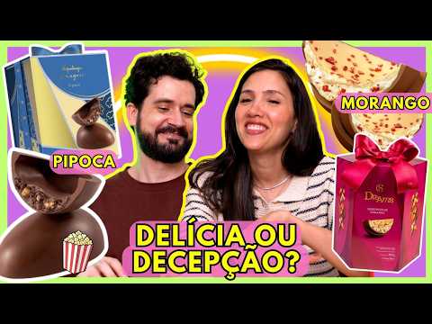 Trying a filled Easter egg | Cacau Show Strawberry Meringue, Kopenhagen Popcorn