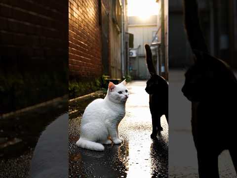 Two Cats Meet in a Rainy Alley | A Beautiful Friendship Begins। #Cats #CatStory