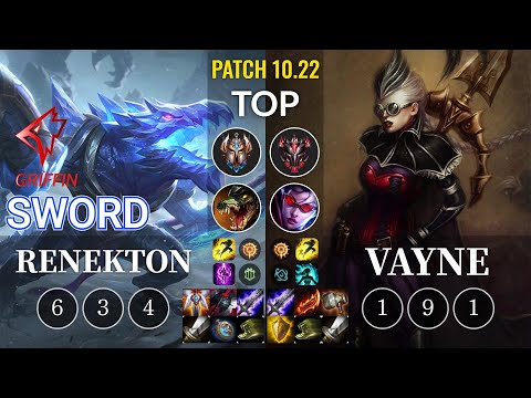 GRF Sword Renekton vs Vayne Top - KR Patch 10.22