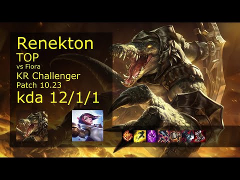 Renekton vs Fiora Top - KR Challenger 12/1/1 Patch 10.23 Gameplay // [롤] 레넥톤 vs 피오라 탑