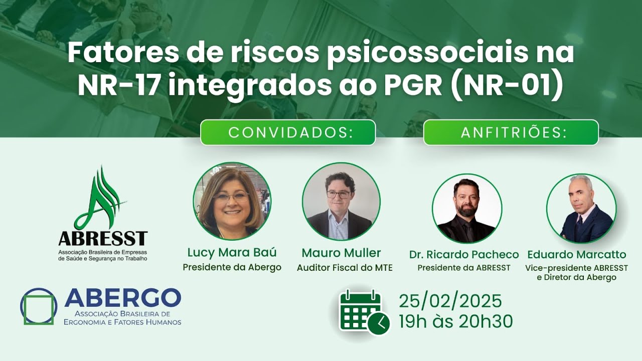 Fatores de riscos psicossociais na NR-17 integrados ao PGR (NR-01)