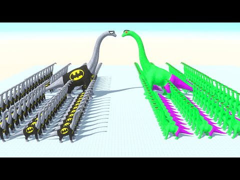 ALL BATMAN BRACHIOSAURUS VS ALL HULK BRACHIOSAURUS DEATH FALL - Animal Revolt Battle Simulator