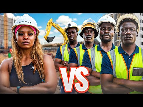 1 woman vs 5 Construction Workers  (who is stronger?)