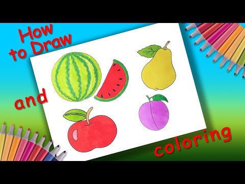 Fruit Draw and Coloring Page. Teach Drawing Fruit to Kids. Video