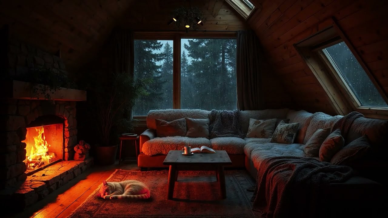 Sound of rain and thunder gives an instant deep sleep - Sound of rain relaxes in the foggy forest