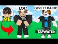 I Trolled TapWater By HACKING His Account.. (Roblox BedWars)