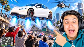 🔥 اشتريت سيارة تسلا الجديدة في GTA 5 😱🚀 وحولتها لسيارة طائرة وهربت من الشرطة! 🚔