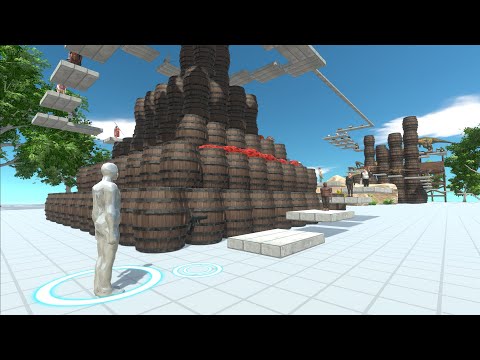New FPS parkour around towers made of wooden barrels - Animal Revolt Battle Simulator