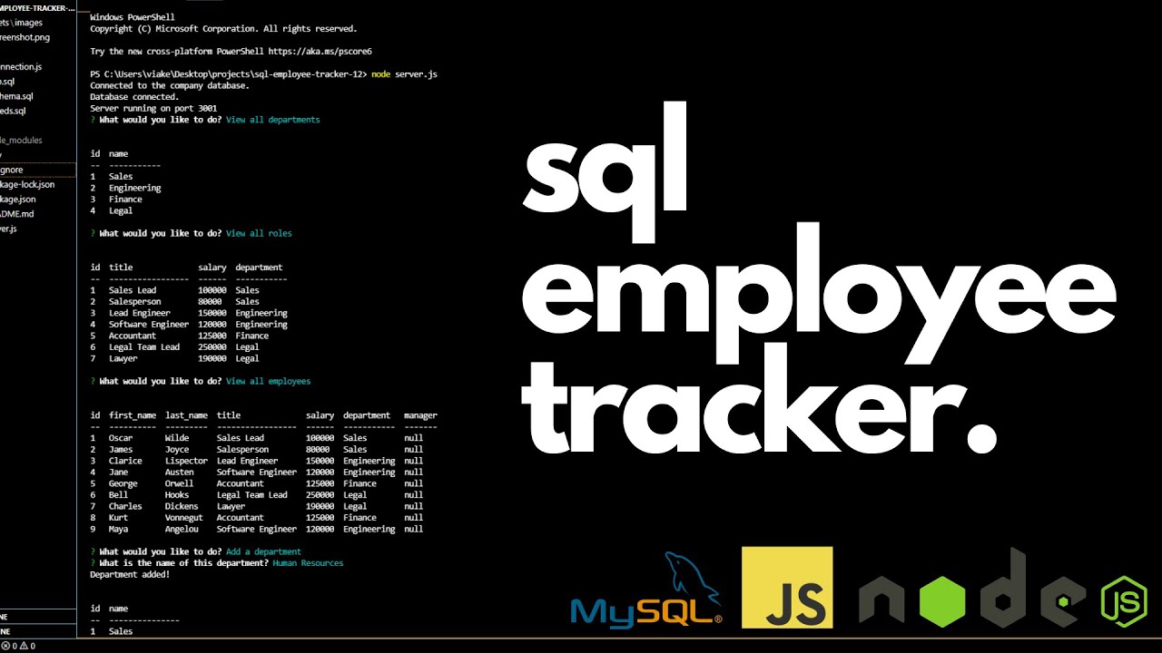 MySQL Employee Tracker | JavaScript Node.js Inquirer