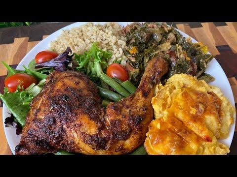 Healthy SOUL FOOD! HOT HONEY BAKED CHICKEN | GUMBO COLLARD GREENS| MAC N' CHEESE | GREEN BEANS