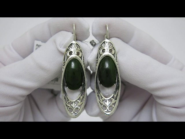 Срібні сережки з нефритом 415кн Відео огляд