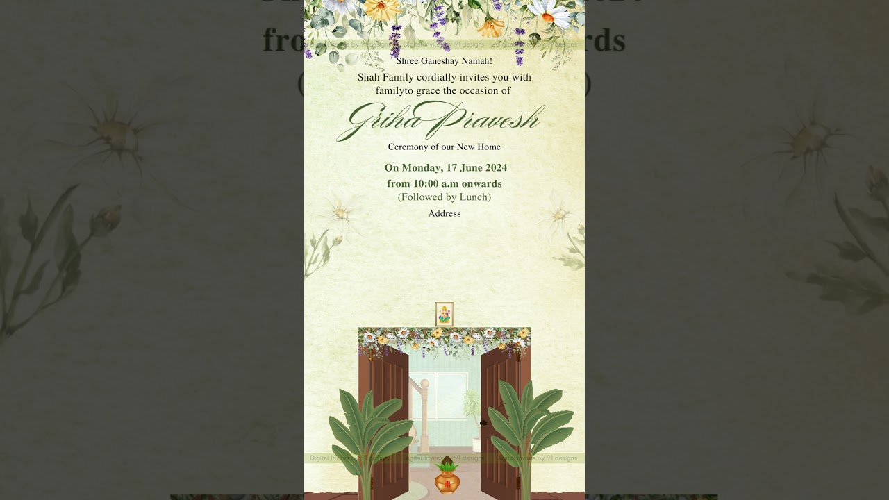 Elegant Gold Griha Pravesh Invite
