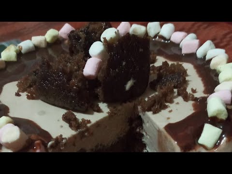 No bake fudgee barr cake|3 ingredients only|By Joanne