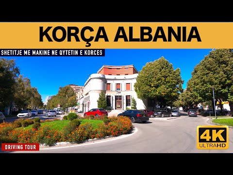KORÇA, ALBANIA, QYTETI I SERENATAVE, DRIVING REAL TIME [4K HDR]