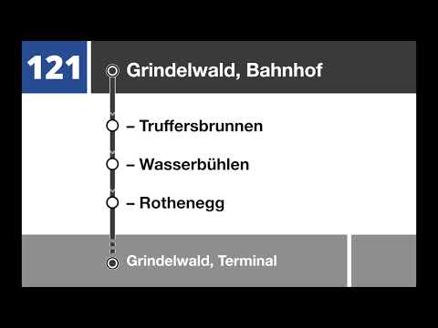 GrindelwaldBus Ansagen • Rundkursexpress 121/122 • Terminal – Pfingsteggbahn – Bahnhof – Terminal