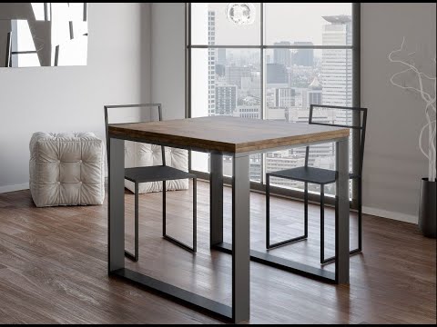 Table carrée extensible 90 à 180 cm blanc et métal anthracite Likro