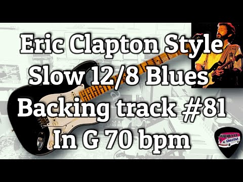 Slow 12/8 Blues Eric Clapton Style - Backing Track #81 in G - 70 bpm with chords and neck diagrams